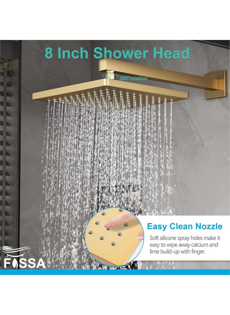 FOSSA 8 Inch Rainfall Shower Head Fixed Shower Head 304 Stainless Steel Rain Showers Overhead Wall Mounted OHS-1202Glod  - Image 5
