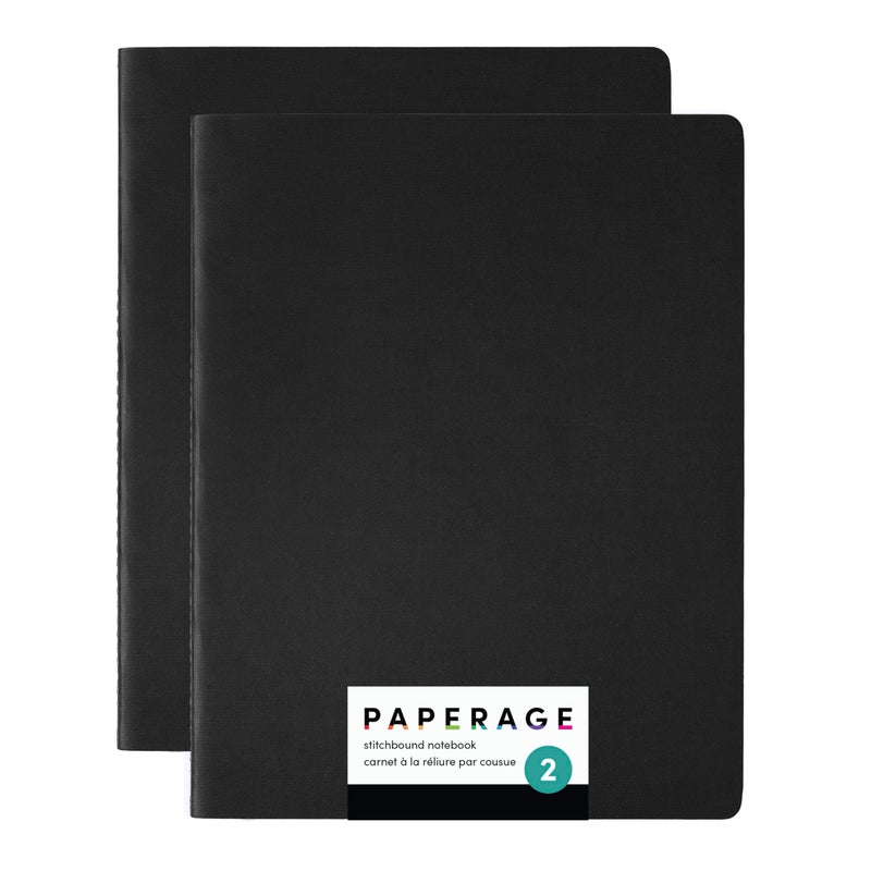 PAPERAGE Soft Cover Blank Journal Notebook, 2 Pack, (Black), 100 Pages, Large 7.5 inches x 9.5 inches, Ideal for Sketch Book, Note Taking & Travel Journal - Image 1