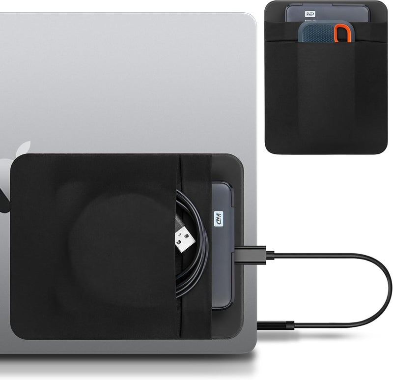 Lacdo Portable Hard Drive Sleeve for Laptop, 2-Pocket Stick on Pouch with Reusable Adhesive, for 2.5" Seagate, WD, Toshiba, LaCie Portable External Hard Drive HDD SSD Carrying Case, Black - Image 1
