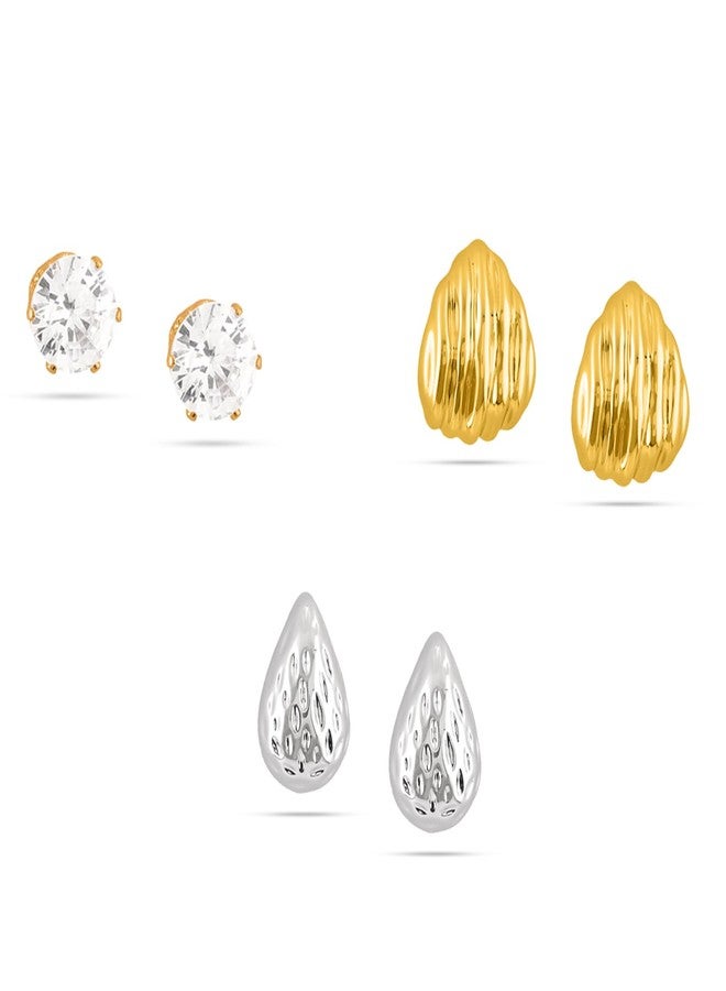 Rubans Earrings Combo Set of 3 Stylish Jewellery with Textured-Drop & Crystal Studs Gift for Women & Girls - Image 1