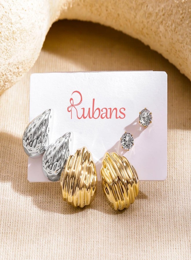 Rubans Earrings Combo Set of 3 Stylish Jewellery with Textured-Drop & Crystal Studs Gift for Women & Girls - Image 5