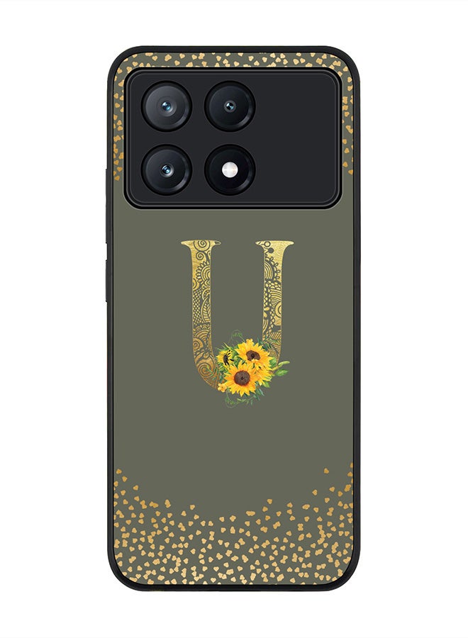 Rugged Black Edge Case for Xiaomi Poco X6 Pro Case Cover- Custom Monogram Initial Letter Mandala Floral Pattern Alphabet - U(Olive Green)