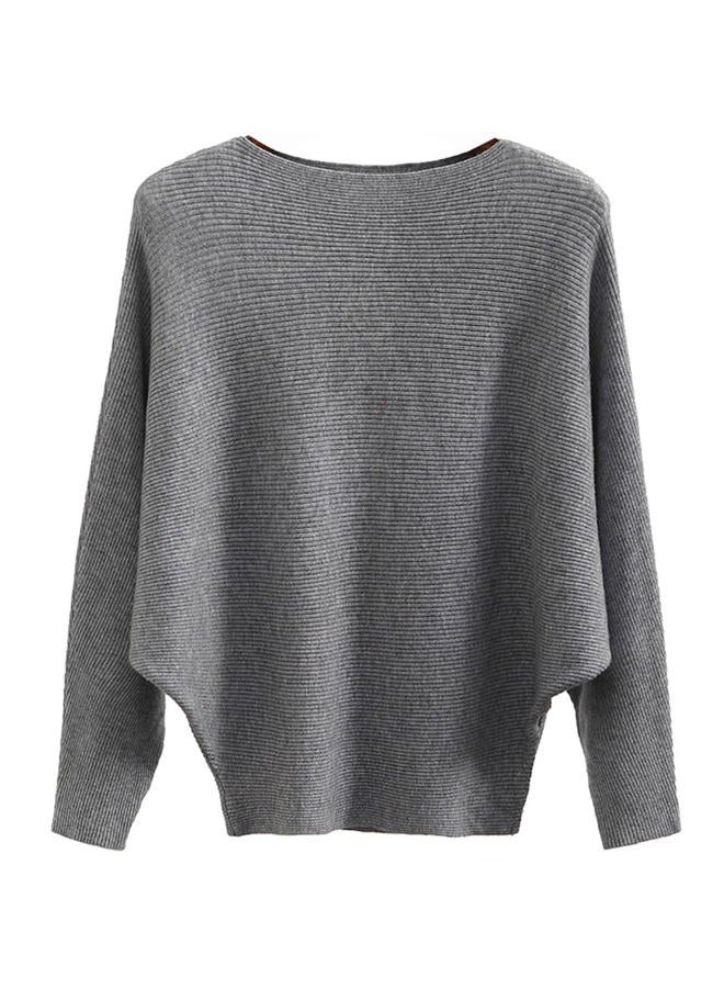 Denssyne Womens Oversized Lightweight Boat Neck Dolman Batwing Sweater Fall Winter Casual Slouchy Knitted Pullovers, Gray01, One size - Image 1