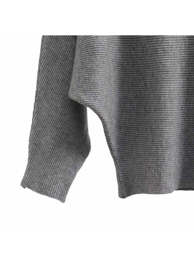 Denssyne Womens Oversized Lightweight Boat Neck Dolman Batwing Sweater Fall Winter Casual Slouchy Knitted Pullovers, Gray01, One size - Image 2
