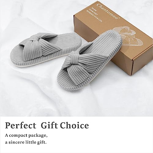 Chantomoo Slippers for Women Memory Foam House Bedroom Corduroy Bow Crossbands Slide Slipper Shoes Comfy Trendy Gift Slippers Grey Size7 8 6.5 - Image 5