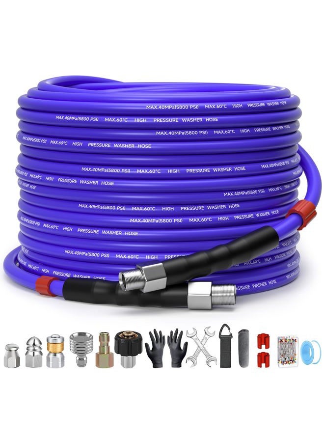 TUTULUCK 100FT Sewer Jetter Kit for Pressure Washer 1/4"NPT Drain Cleaner Hose 5800PSI Corner Rotating and Button Hose Sewer Jetting Nozzle Pearl Corsage Pin Tape Handle Strap Spanner - Image 1