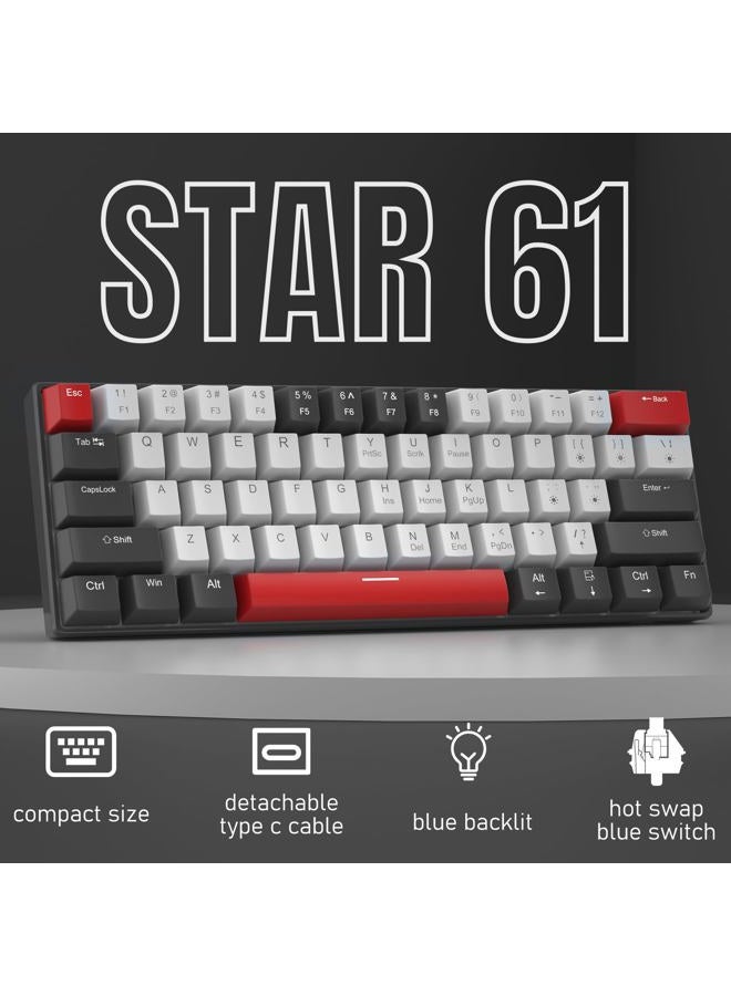 Camiysn 60 Percent Mechanical Gaming Keyboard, Black&Gray Mixed Color Keycaps Keyboard with Blue Switches, Detachable Type-C Cable Mini Powder Light for Windows/Mac/PC/Laptop - Image 2