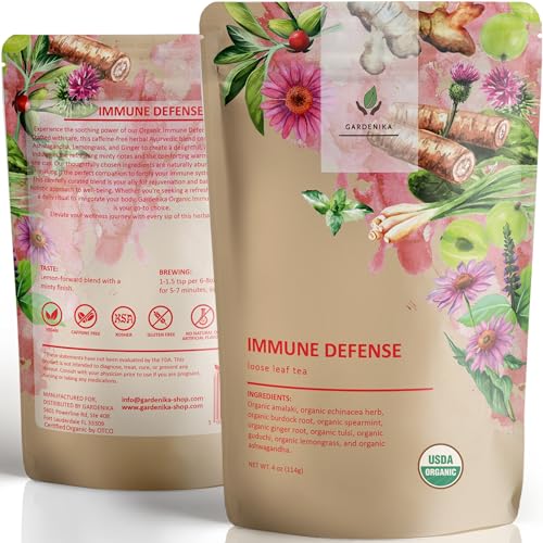 Gardenika Organic Immune Loose Leaf Tea, Herbal, Caffeine Free Leaves, Ayurvedic, KSA Kosher – 4 oz (1 Pack) - Image 1