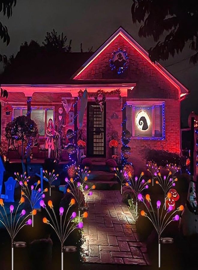 OZS 6Pack Total 48 LED Purple and Orange Solar Halloween Lights Outdoor - Solar Firefly Lights Outdoor, Sway by Wind, Waterproof for Garden Patio Pathway Halloween Decorations - Image 5