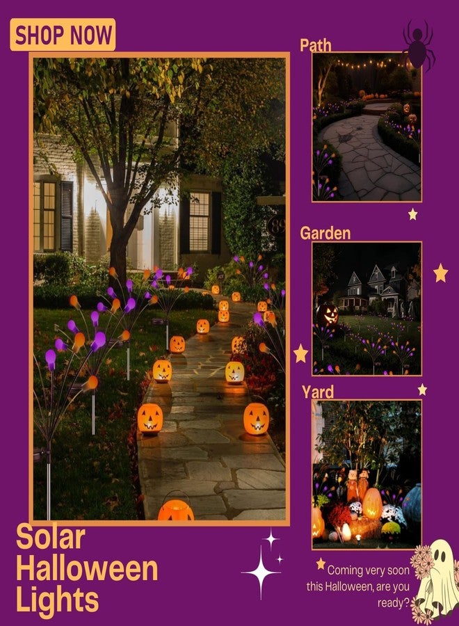 OZS 6Pack Total 48 LED Purple and Orange Solar Halloween Lights Outdoor - Solar Firefly Lights Outdoor, Sway by Wind, Waterproof for Garden Patio Pathway Halloween Decorations - Image 4