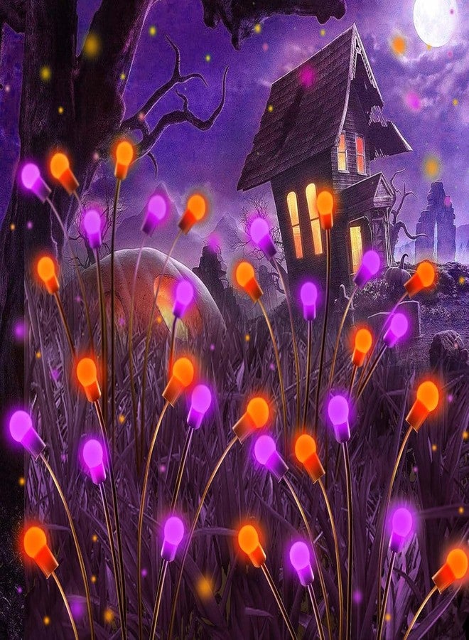 OZS 6Pack Total 48 LED Purple and Orange Solar Halloween Lights Outdoor - Solar Firefly Lights Outdoor, Sway by Wind, Waterproof for Garden Patio Pathway Halloween Decorations - Image 1