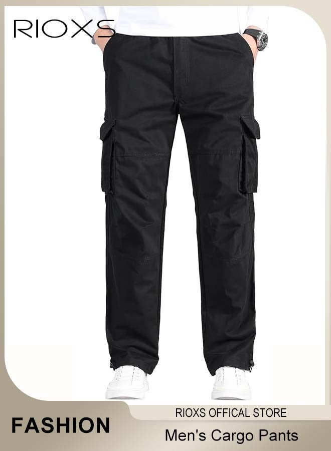 ريوكس بنطلون كارغو رجالي، بنطلون رياضي مريح بخصر مطاطي وجيوب متعددة، بنطلون رياضي طويل ومسامي للرجال، بنطلون رياضي غير رسمي، بنطلون كارغو رجالي للتمارين الرياضية/المكتب/الارتداء اليومي - أسود - Image 5