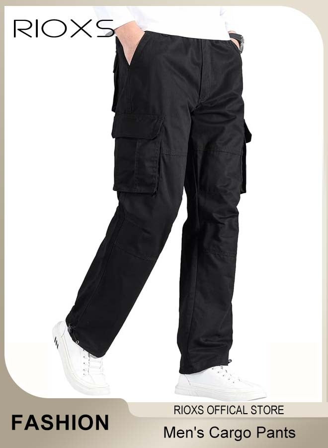 ريوكس بنطلون كارغو رجالي، بنطلون رياضي مريح بخصر مطاطي وجيوب متعددة، بنطلون رياضي طويل ومسامي للرجال، بنطلون رياضي غير رسمي، بنطلون كارغو رجالي للتمارين الرياضية/المكتب/الارتداء اليومي - أسود - Image 4