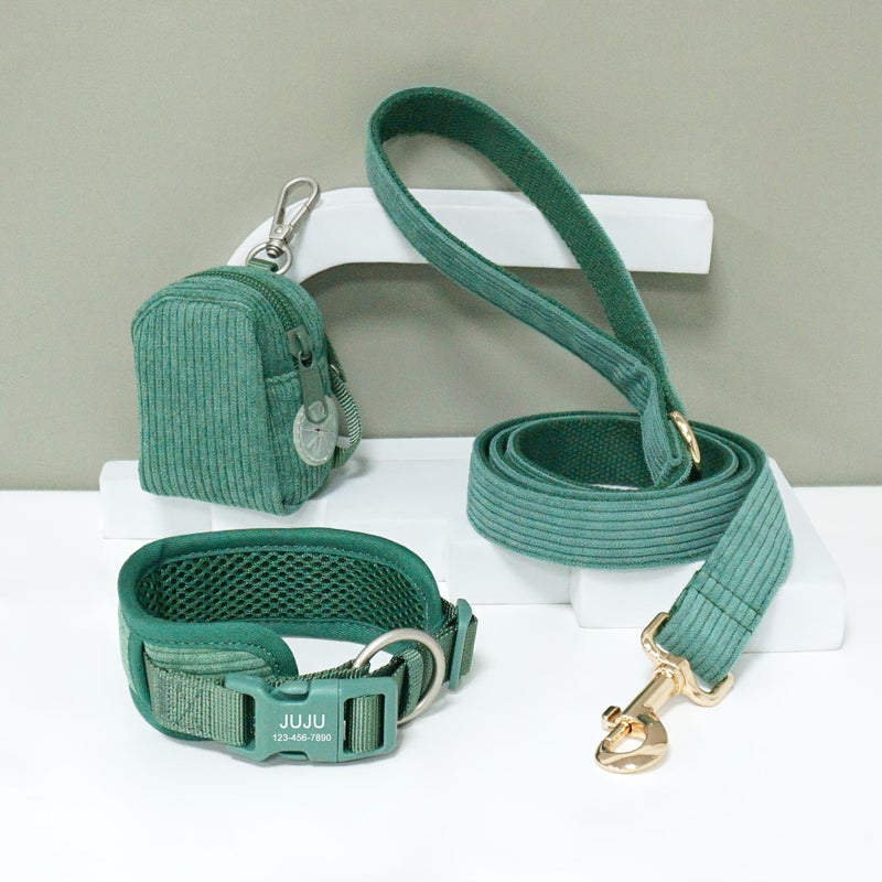 3 Pcs Set Comfortable Breathable Adjustable Pet Dog Collar With Portable Bookbag Style Leash Set In Light Blue Light Golden And Small Bag Size L Free Laser Engraving For Name And Phone Number Perfect Birthday Or Holiday Gift For Dogs - Image 5