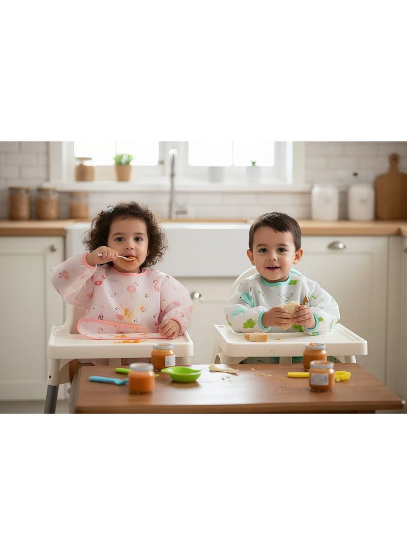 HPMY Baby Long Sleeve Waterproof Bibs 2-Piece Set with Large Pockets for Infants 6-36 Months Feeding Mealtime Everyday Use Travel Play Drawing - Image 4