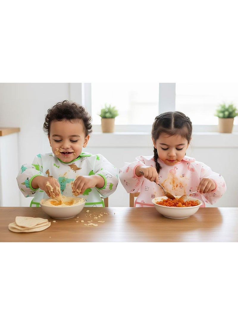HPMY Baby Long Sleeve Waterproof Bibs 2-Piece Set with Large Pockets for Infants 6-36 Months Feeding Mealtime Everyday Use Travel Play Drawing - Image 3