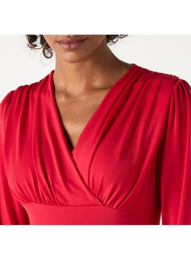 2Xtremz 2Xtremz Solid Shaping Bodysuit with V-neck and Long Sleeves