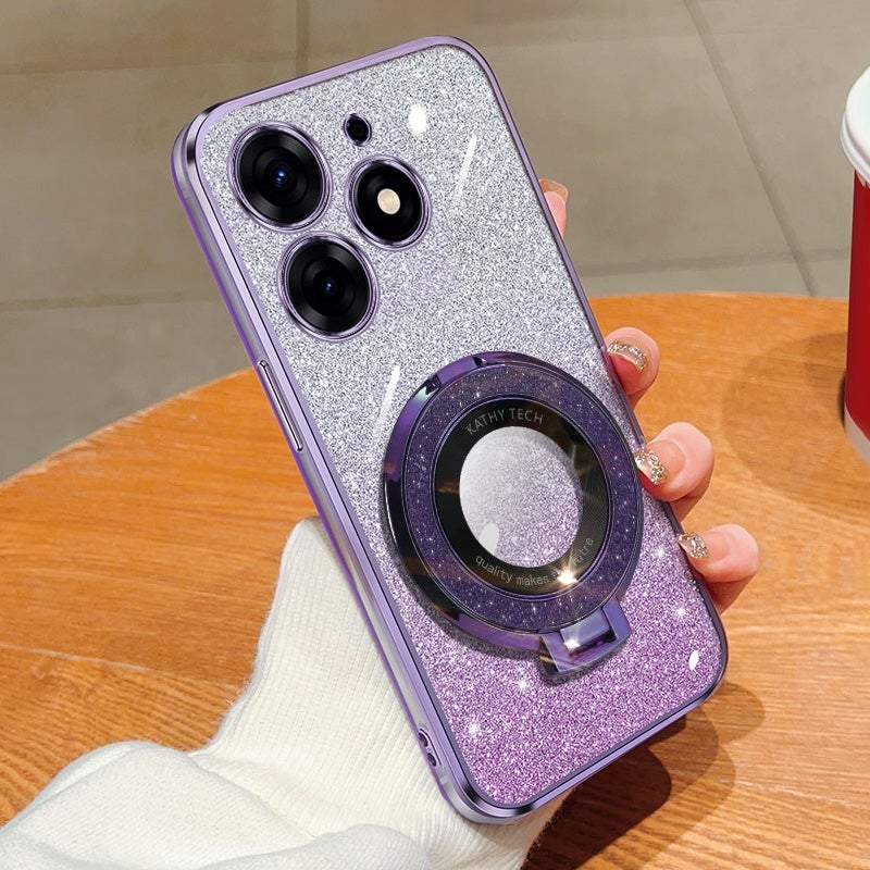 HuHa Case Cover For Tecno Spark 10 Pro Plated Gradient Glitter Round Holder TPU Phone Case(Purple) - Image 1