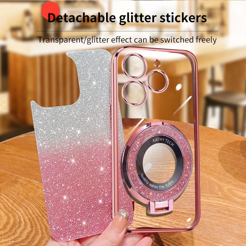 HuHa Case Cover For Tecno Spark 10 Pro Plated Gradient Glitter Round Holder TPU Phone Case(Purple) - Image 4