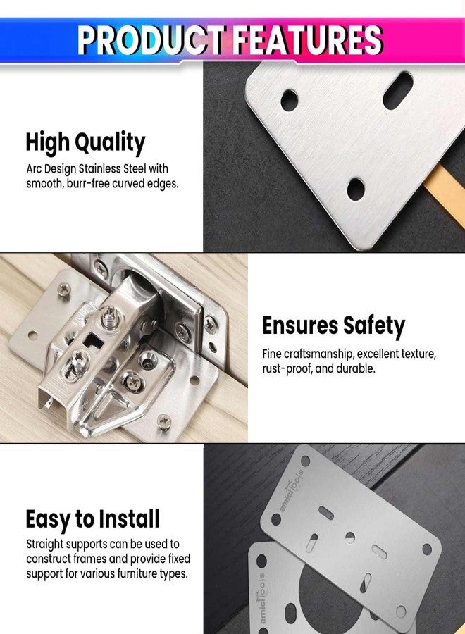 amiciTools Hinge Repair Plate Kit | Stainless Steel Door Hinge Reinforcement | Fix Loose Cabinet Hinges Quickly | 8 Pcs with Screws - Image 3