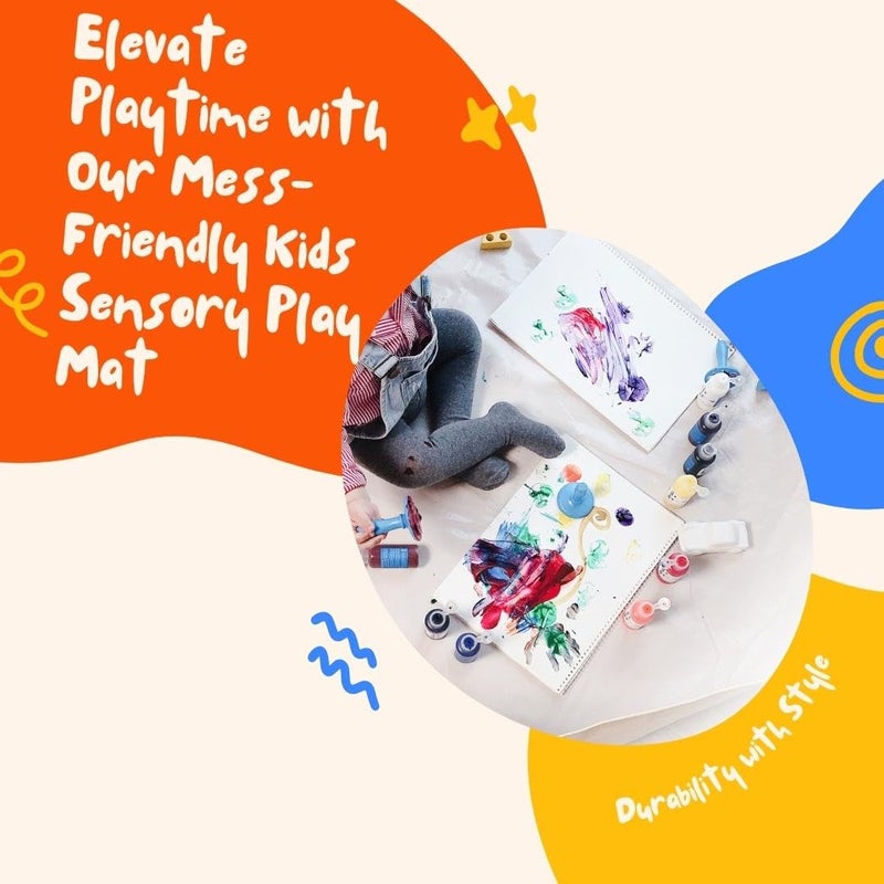 Blue Tree BLUETREE Sensory and Messy Play Mat for Toddlers, Infants and Kids, Safe, Waterproof, Double-Sided and Durable, Play Yard 51"x51"x7.9" Ivory and Gray - Image 4