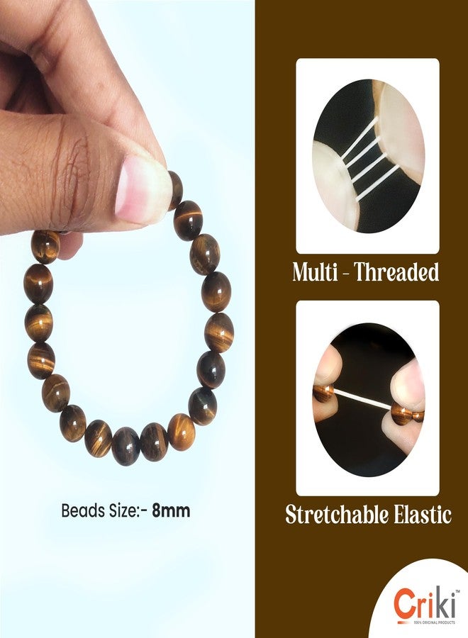 CRIKI Original Certified Tiger Eye Bracelet for Men and Women - Natural Stone Tiger eye energised bracelet for Confidence, Strength, Willpower Meditation and Reiki Healing - 8 MM beads (7.5 Inch) - Image 4