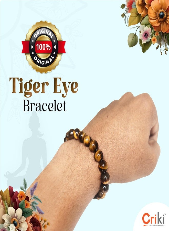 CRIKI Original Certified Tiger Eye Bracelet for Men and Women - Natural Stone Tiger eye energised bracelet for Confidence, Strength, Willpower Meditation and Reiki Healing - 8 MM beads (7.5 Inch) - Image 2