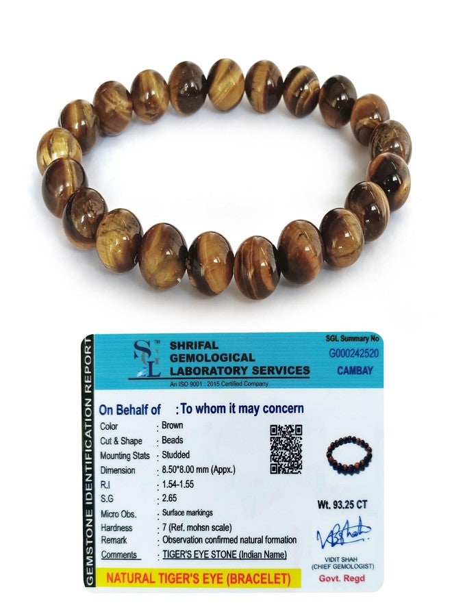 CRIKI Original Certified Tiger Eye Bracelet for Men and Women - Natural Stone Tiger eye energised bracelet for Confidence, Strength, Willpower Meditation and Reiki Healing - 8 MM beads (7.5 Inch) - Image 1