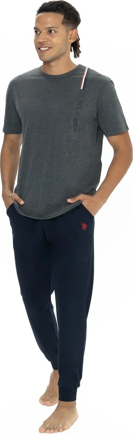 يو اس بولو اسن 18890 Men's Short Sleeve Crew Neck Elastic Pajama Set-Anthracite Melange