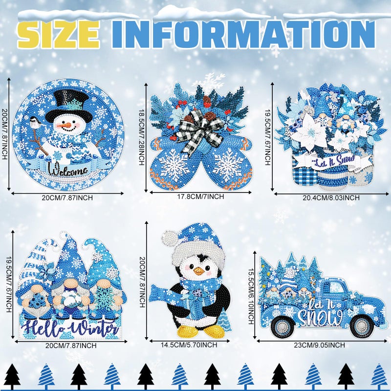 Zonon 6 Pcs Winter Diamond Painting Hanging Sign Set 5d Snowman Diamond Art Set for Adults DIY Gnome Art Pendant Ornaments Kits Acrylic Winter Tree Wreath Truck for Wall Window Decor - Image 4