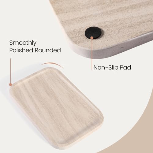 Karibiber Marble Vanity Tray, Bathroom Tray Countertop, Decorative Dresser Organizer, Perfume, Jewelry Holder, Beige Stone Serving for Kitchen Sink Storage(MOCA Cream) - Image 2