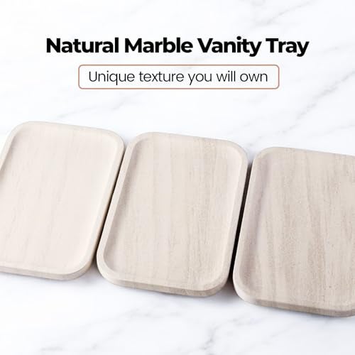Karibiber Marble Vanity Tray, Bathroom Tray Countertop, Decorative Dresser Organizer, Perfume, Jewelry Holder, Beige Stone Serving for Kitchen Sink Storage(MOCA Cream) - Image 5