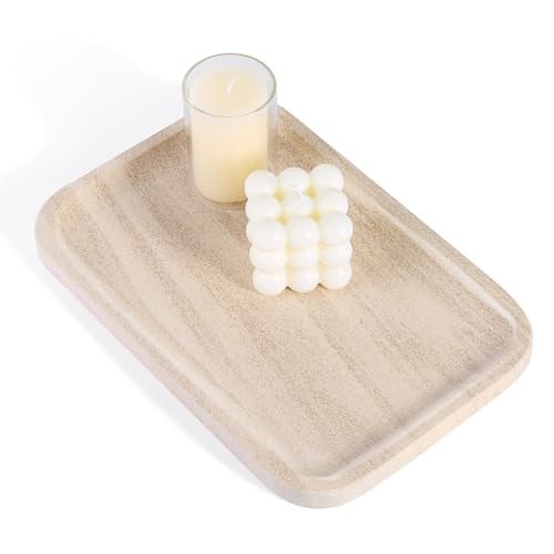 Karibiber Marble Vanity Tray, Bathroom Tray Countertop, Decorative Dresser Organizer, Perfume, Jewelry Holder, Beige Stone Serving for Kitchen Sink Storage(MOCA Cream) - Image 1