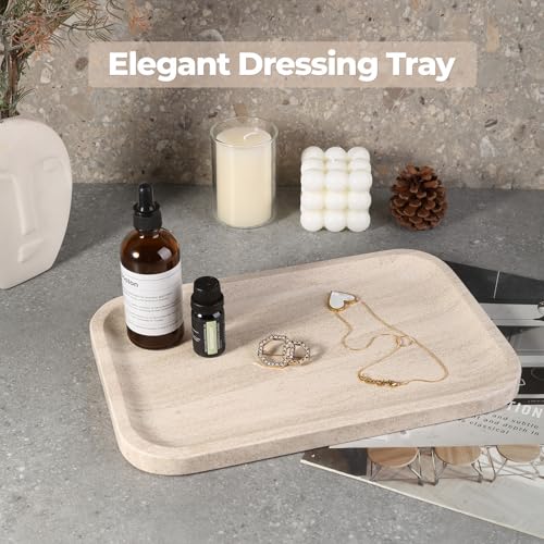 Karibiber Marble Vanity Tray, Bathroom Tray Countertop, Decorative Dresser Organizer, Perfume, Jewelry Holder, Beige Stone Serving for Kitchen Sink Storage(MOCA Cream) - Image 4