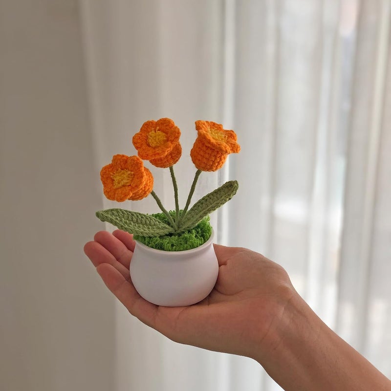 Joekaran Crochet Flowers Cute Little Flower, Farmhouse Fall Decor, Autumn Gifts for Women and Home, Thanksgiving, Halloween, Christmas, Office Desk Decoration (Orange Lily of The Valley) - Image 2