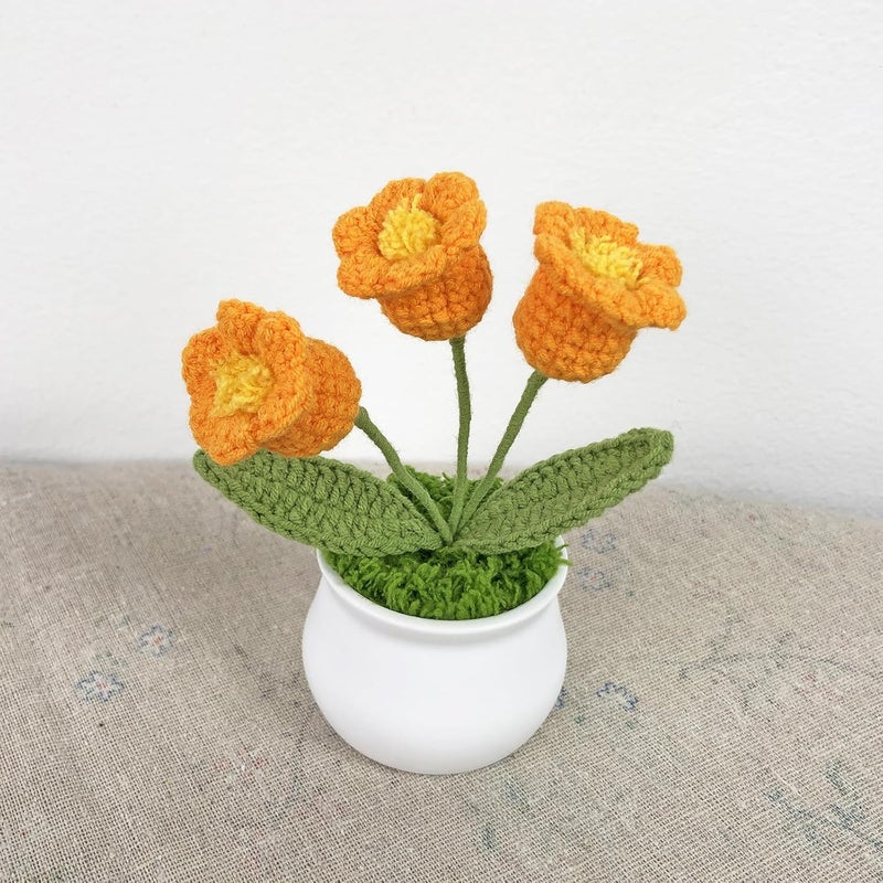 Joekaran Crochet Flowers Cute Little Flower, Farmhouse Fall Decor, Autumn Gifts for Women and Home, Thanksgiving, Halloween, Christmas, Office Desk Decoration (Orange Lily of The Valley) - Image 5