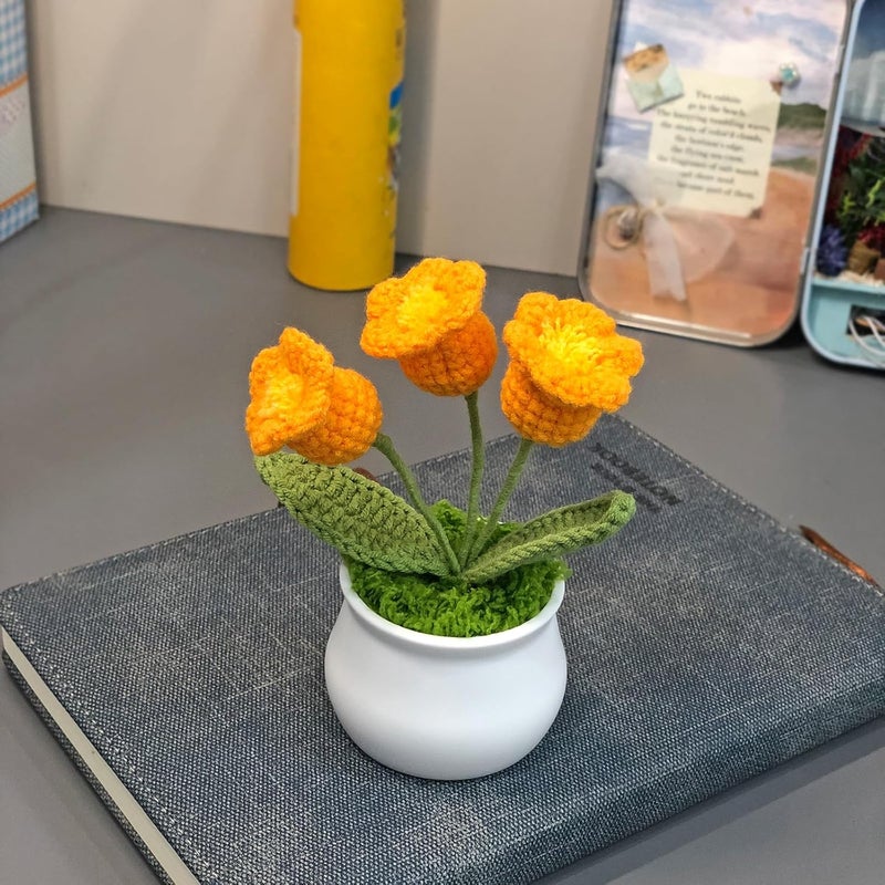 Joekaran Crochet Flowers Cute Little Flower, Farmhouse Fall Decor, Autumn Gifts for Women and Home, Thanksgiving, Halloween, Christmas, Office Desk Decoration (Orange Lily of The Valley) - Image 3