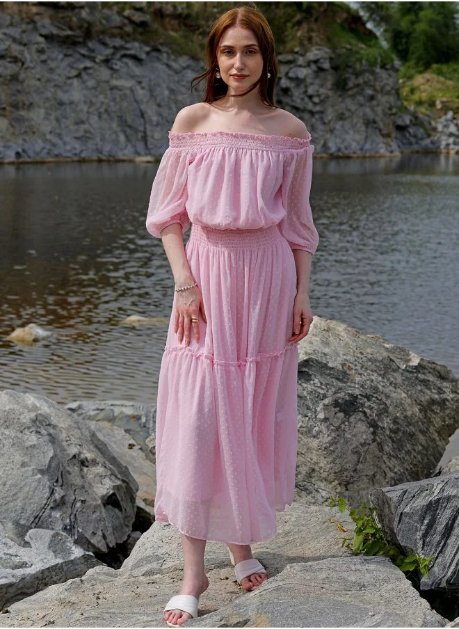 Freehand Women Fit and Flared Casual Textured Tiered Dress
