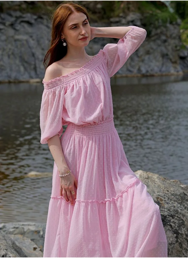 Freehand Women Fit and Flared Casual Textured Tiered Dress