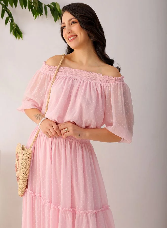 Freehand Women Fit and Flared Casual Textured Tiered Dress
