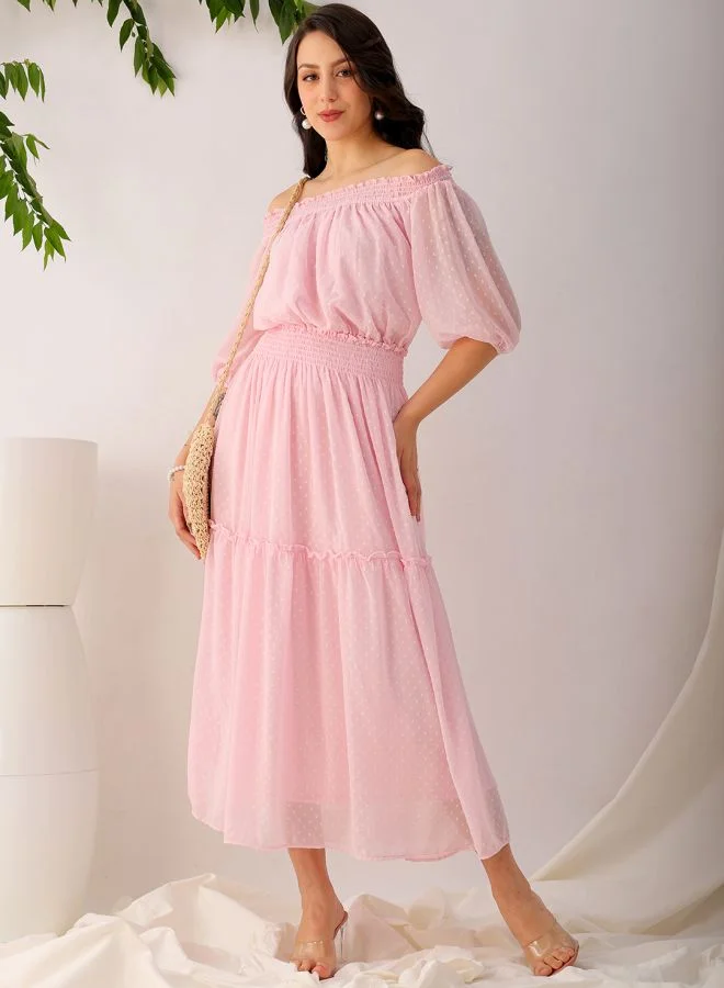 Freehand Women Fit and Flared Casual Textured Tiered Dress