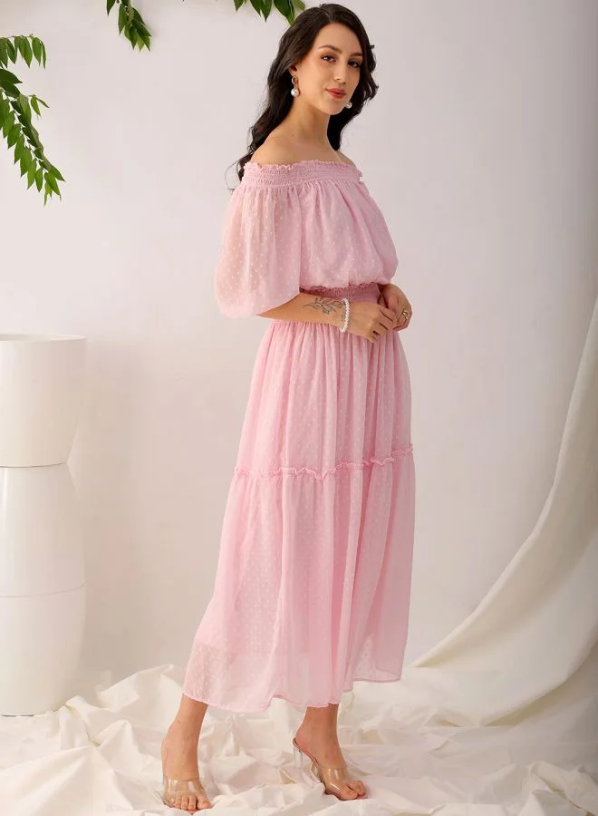 Freehand Women Fit and Flared Casual Textured Tiered Dress