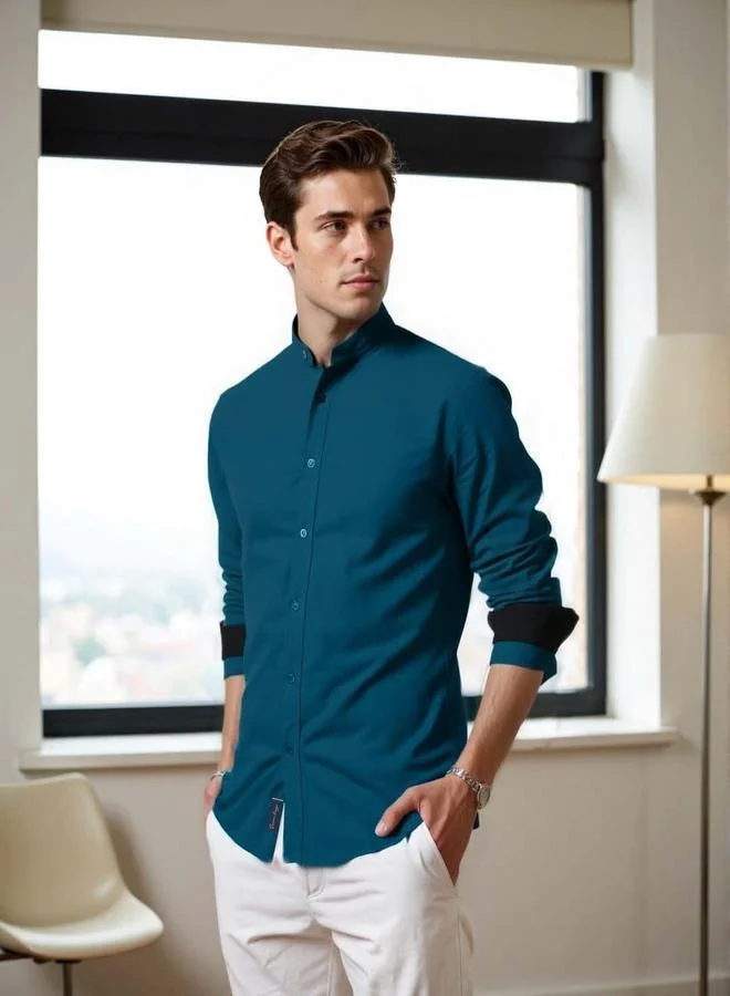 دينيس لينغو قميص رجالي قطن سادة بأزرار ومقاس عادي