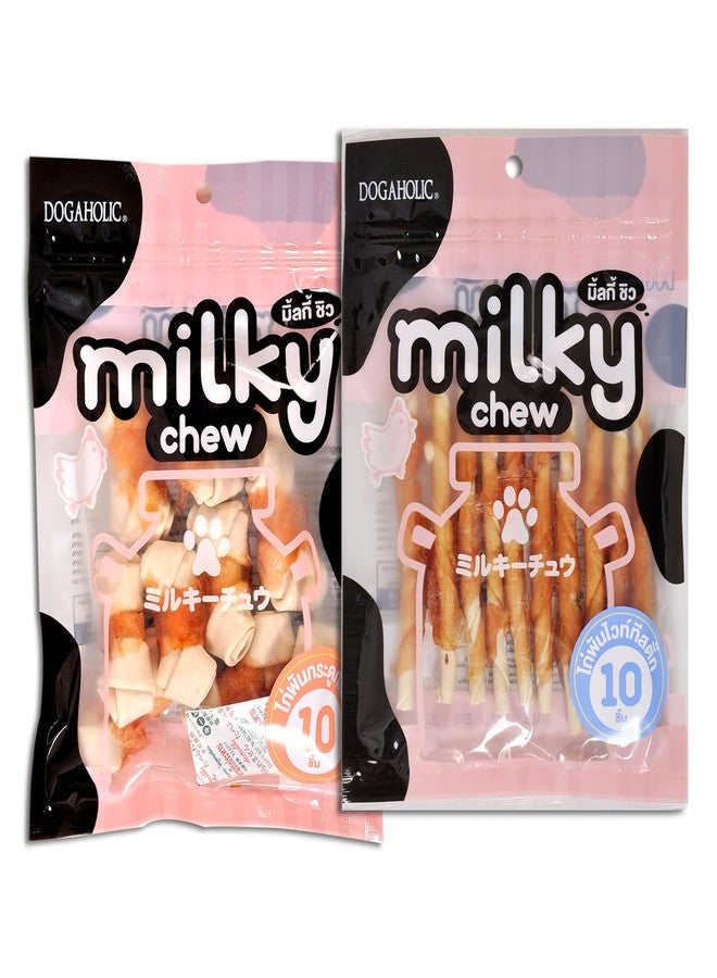 Rena Dogaholic Milky Chews Knotted Bone & Chicken Sticks Combo Pack | High-Protein Milk Dog Treats | Safe, Tasty Chew Snacks for All Breeds | Pack of 2 - Image 1