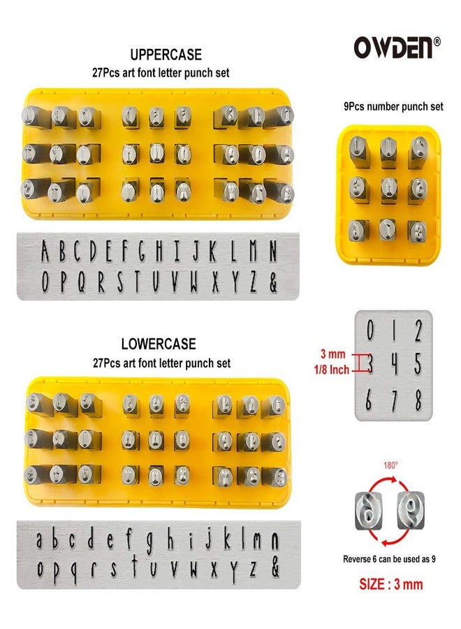 OWDEN Metal Stamps for Jewelry Making, Art Font Uppercase Letter Punch Set and Art Font Lowercase Letter Punch wtih 1 Set Number Punch Set Size:1/8",3mm Stamps Hammer and Steel Bench Block - Image 2