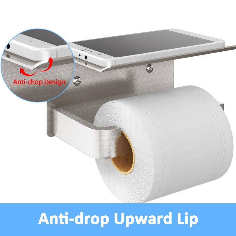 Gypie Toilet Paper Holder with Phone Shelf  Brushed Nickel Toilet Paper Holder Wall Mount  Rustproof Stainless Steel Bathroom Storage - Image 4