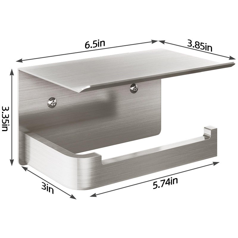 Gypie Toilet Paper Holder with Phone Shelf  Brushed Nickel Toilet Paper Holder Wall Mount  Rustproof Stainless Steel Bathroom Storage - Image 3