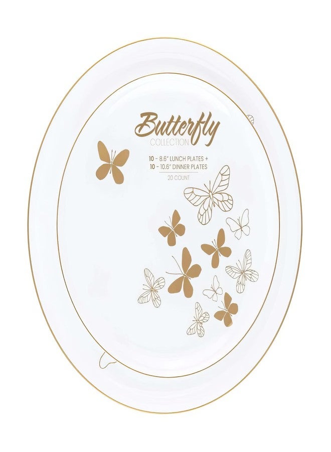 Blue Sky Butterfly Collection Combo - 20 Count | Elegant Butterfly-designed Disposable Round Plastic Plate Set with 10 Lunch Plates 8.6" & 10 Dinner Plates 10.6" - Image 4