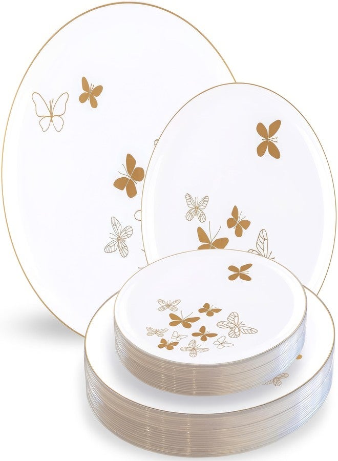 Blue Sky Butterfly Collection Combo - 20 Count | Elegant Butterfly-designed Disposable Round Plastic Plate Set with 10 Lunch Plates 8.6" & 10 Dinner Plates 10.6" - Image 1