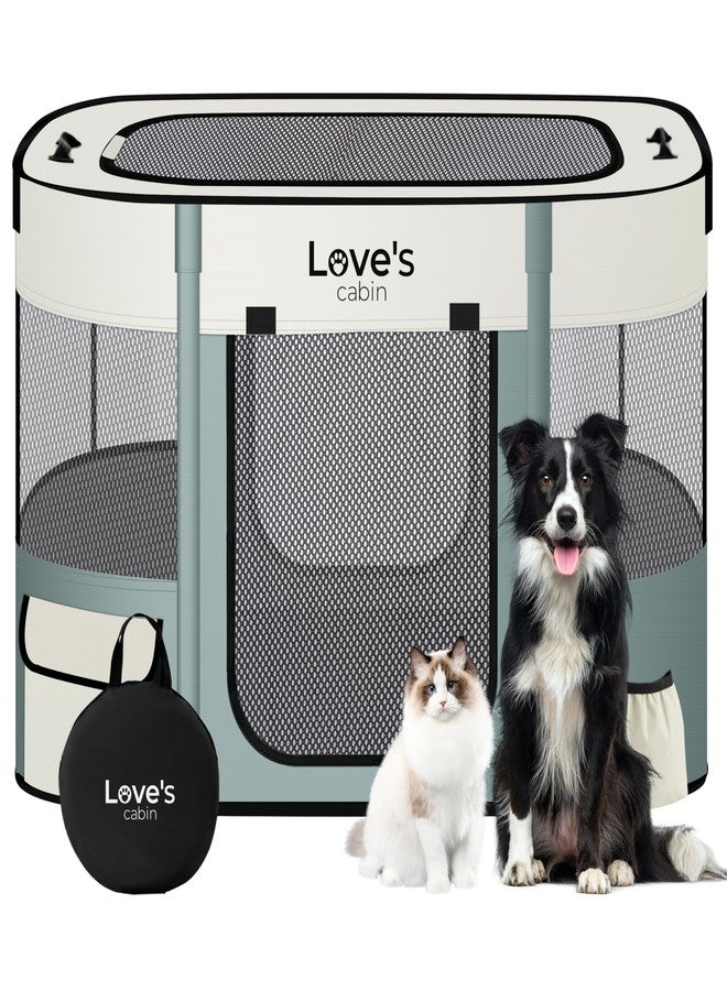 Love's cabin قفص لعب للكلاب والجراء من Love's cabin، قفص كبير للكلاب للاستخدام الداخلي والخارجي، قفص لعب محمول للقطط، قفص لعب قابل للطي مع حقيبة حمل (كبير، رمادي مخضر) - Image 1